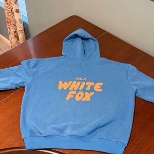 White Fox Boutique Blue Hoodie with Yellow Logo